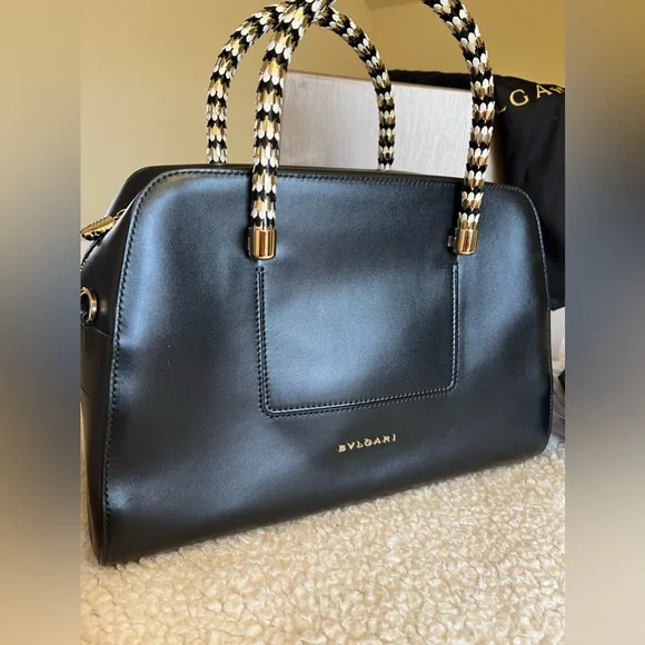 Authentic Bvlgari black leather top handle bag - Picture 3 of 11